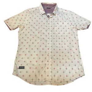 7 DIAMONDS Mens Large Short Sleeve Button Up Shirt Boho Geometric Diamond Print